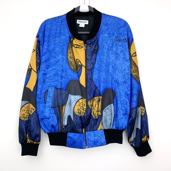 Vintage Jackets & Blazers - Vintage 90s Picasso Satin Bomber Jacket